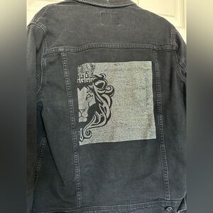 Versace V19-69 Abbigliamento Sportivo Black Denim Jacket w/ Glitter Lion Graphic